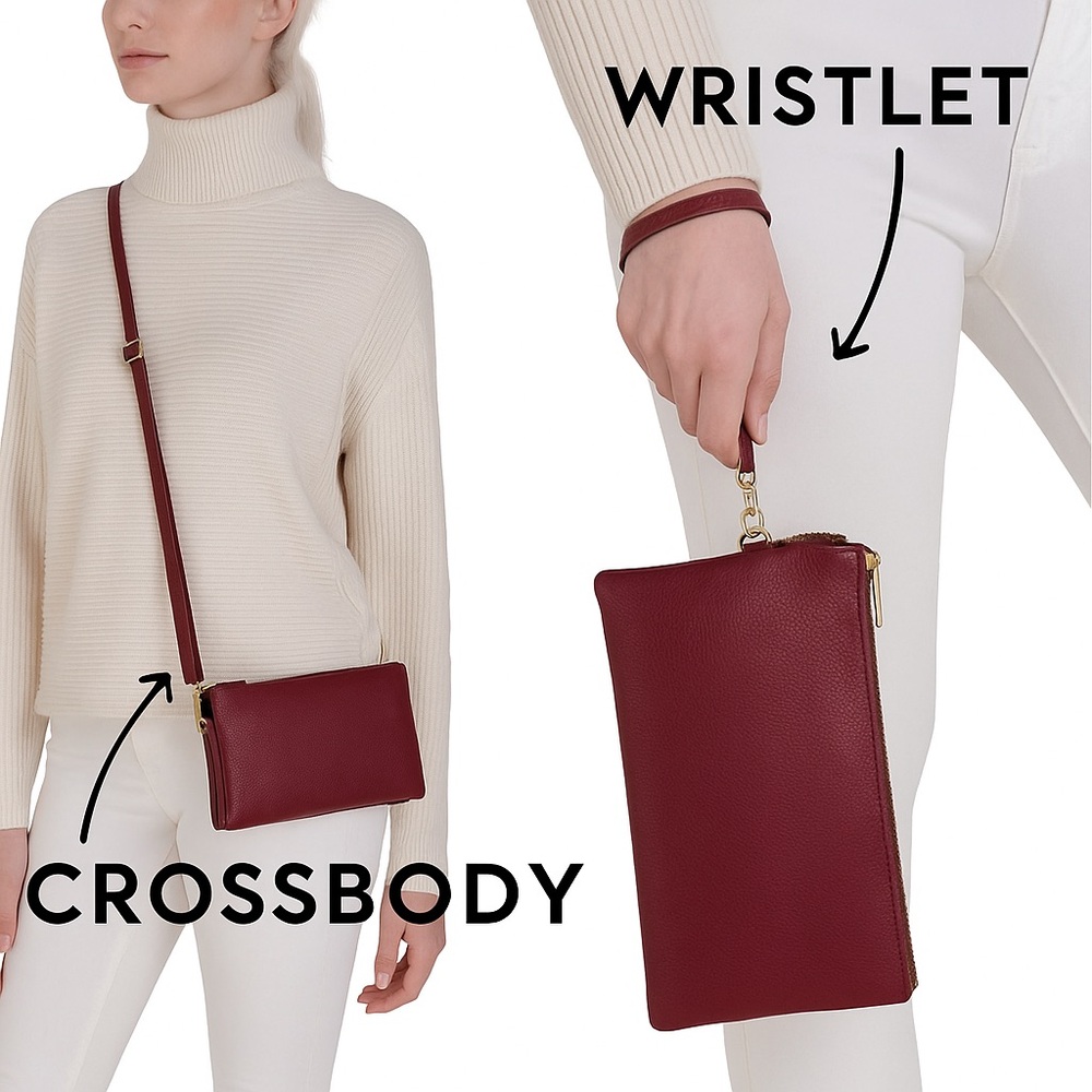 NWT Humble Chic Vegan Leather Crossbody Bag – Burgund - Small Clutch Purse